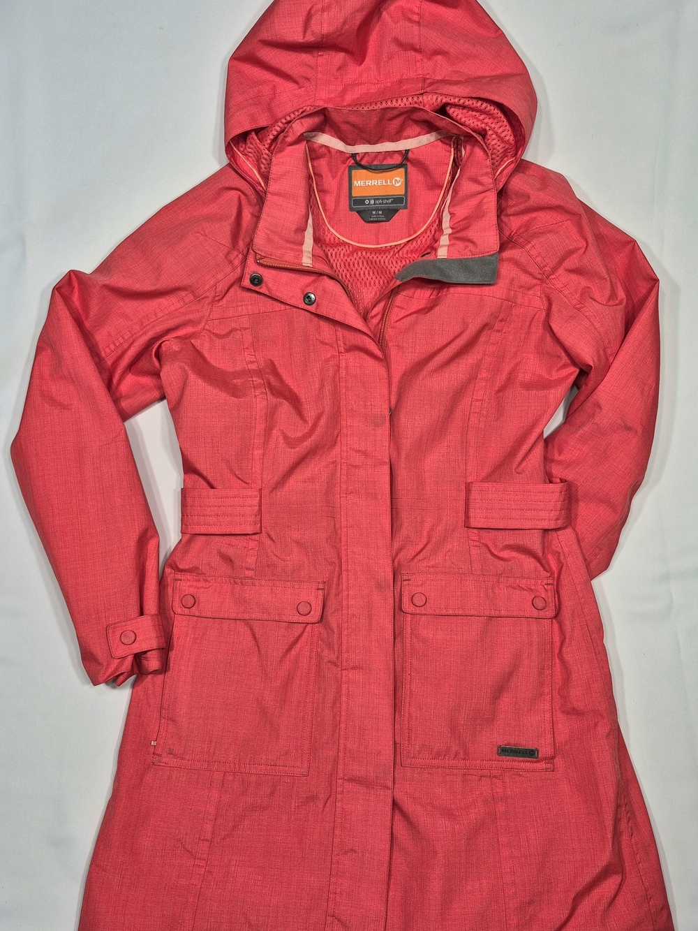 Merrell Women's Coral-Red Hooded Trench Coat